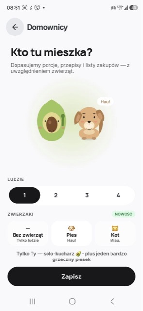 Friggio AI on Android — household picker